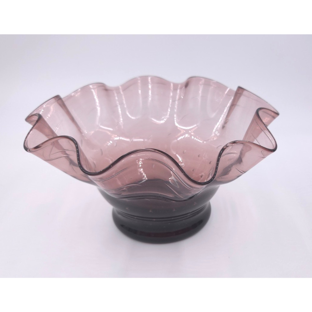 Bischoff Purple AMETHYST Glass Ruffle Edge Hand Blown w/Bubbles - MID CENTURY